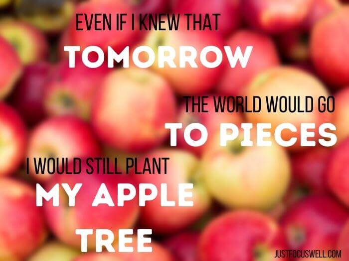 Even if I knew that tomorrow the world would go to pieces, I would still plant my apple tree