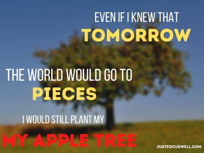 Even if I knew that tomorrow the world would go to pieces, I would still plant my apple tree